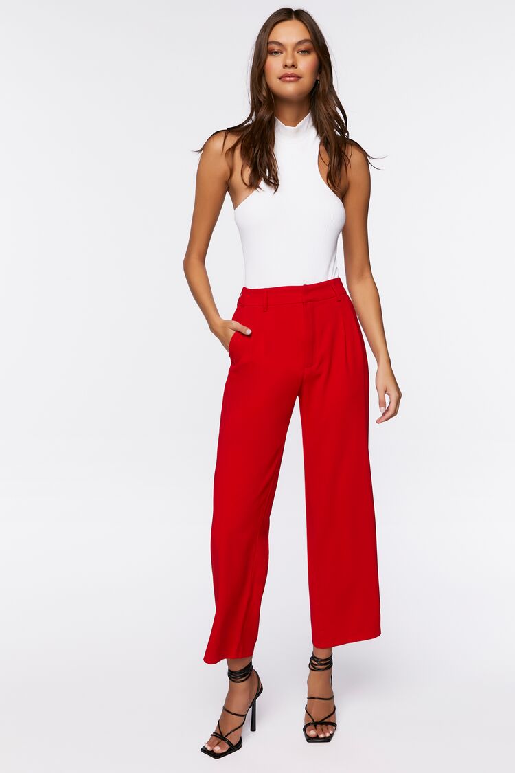 Women Cropped Wide-Leg Pants in Red Medium