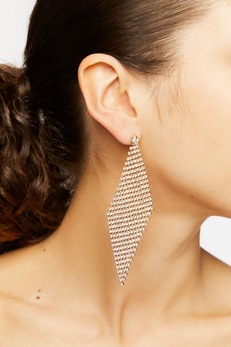 Women's Chainmail Drop Earrings in Clear/Silver