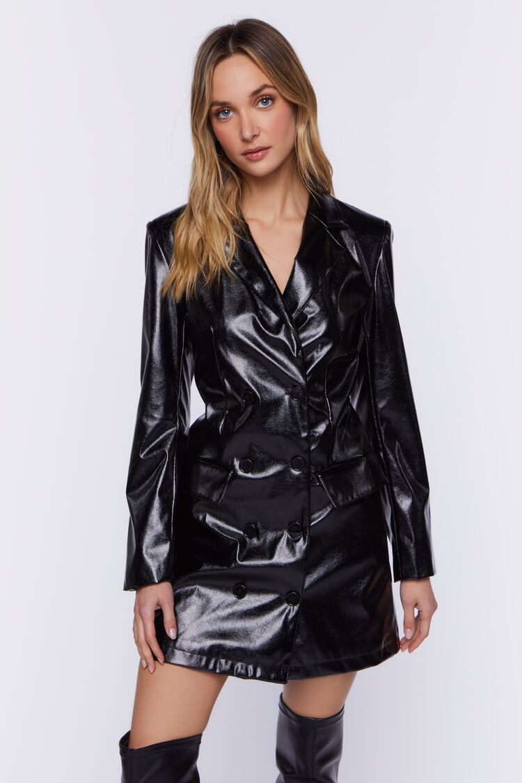 Women's Faux Leather Blazer Mini Dress in Black Small