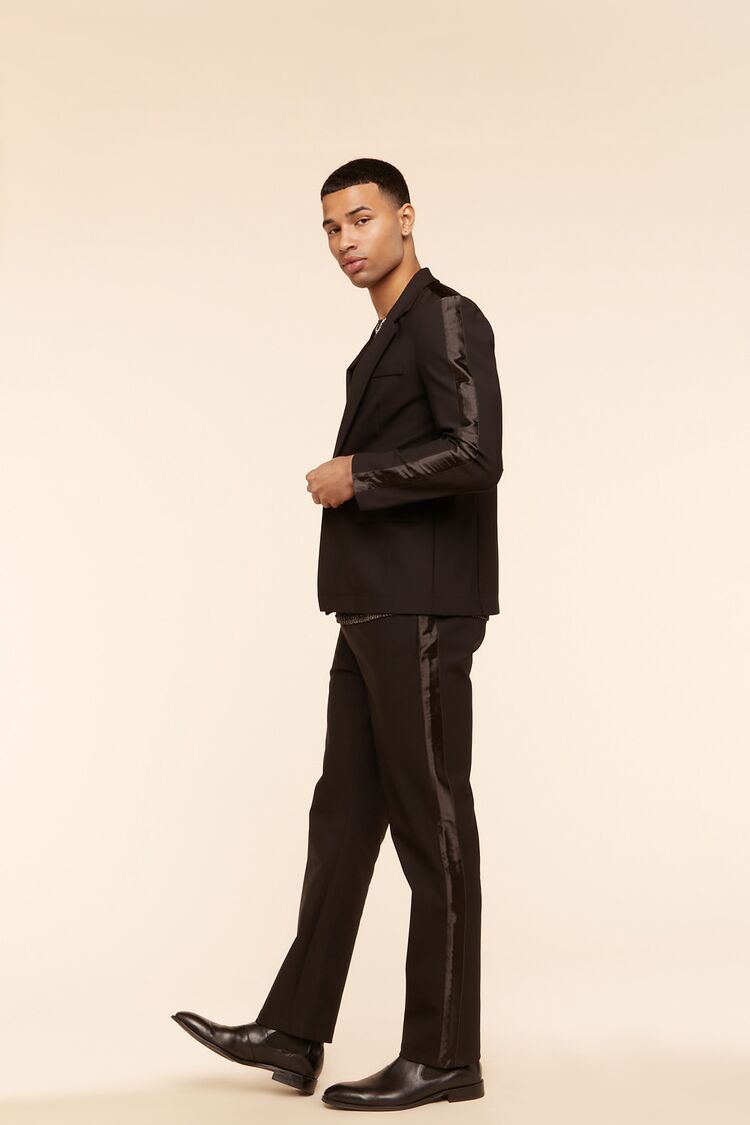 Men Side-Striped Straight Pants in Black/Black Small