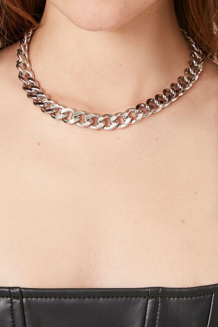 Women's Chunky Curb Chain Necklace in Silver