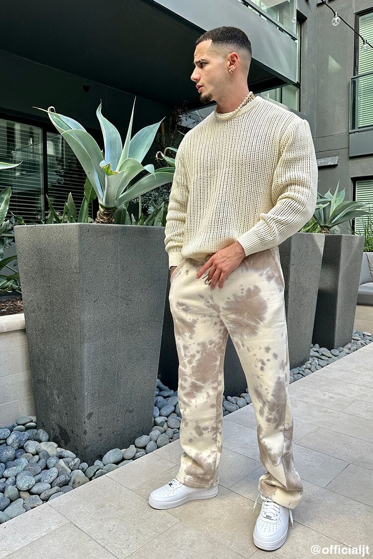 Men Tie-Dye Fleece Sweatpants in Taupe/Cream Medium