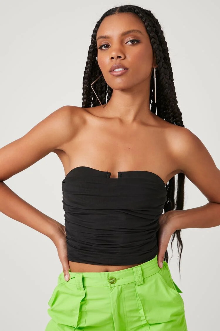 Women's Cropped Mesh Tube Top in Black Small