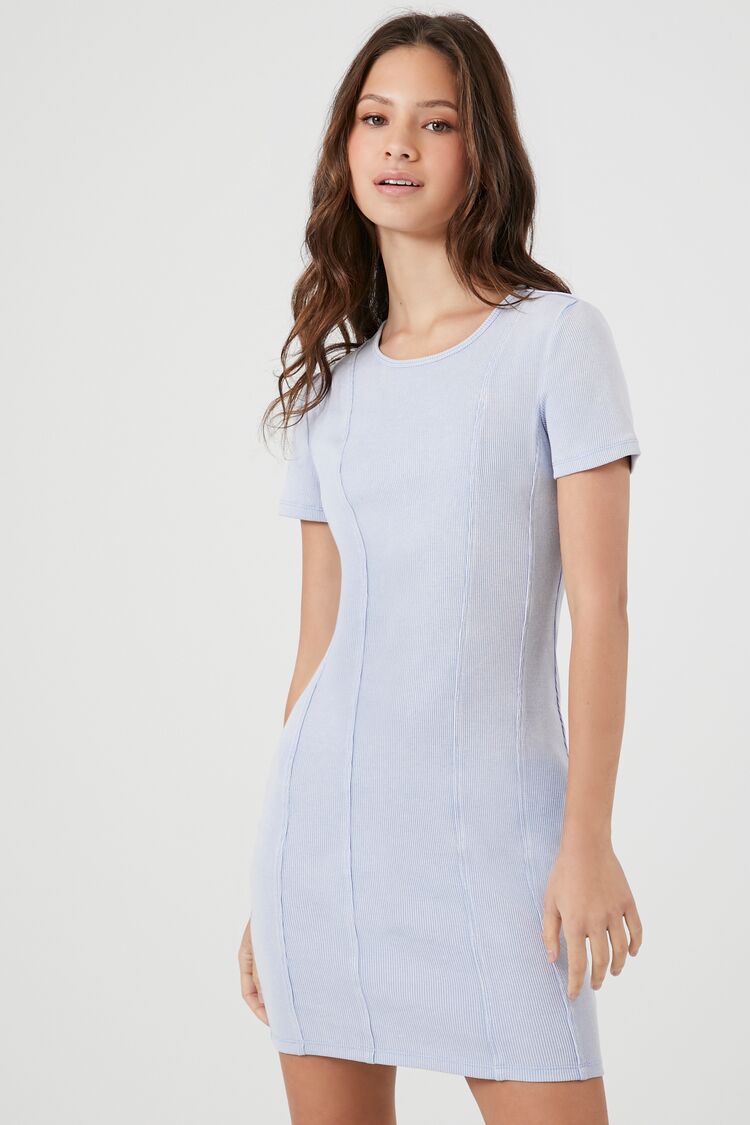 Women's Ribbed Knit T-Shirt Dress in Blue Moon Medium