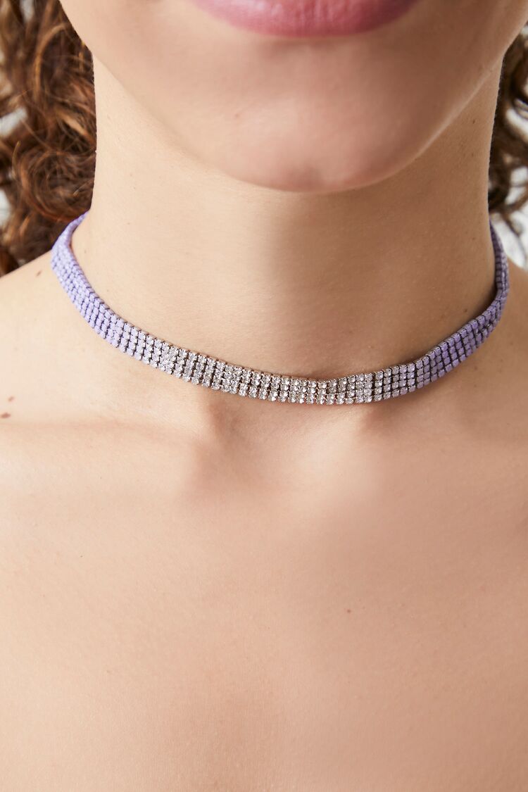 Women's Gradient Rhinestone Choker Necklace in Silver/Purple