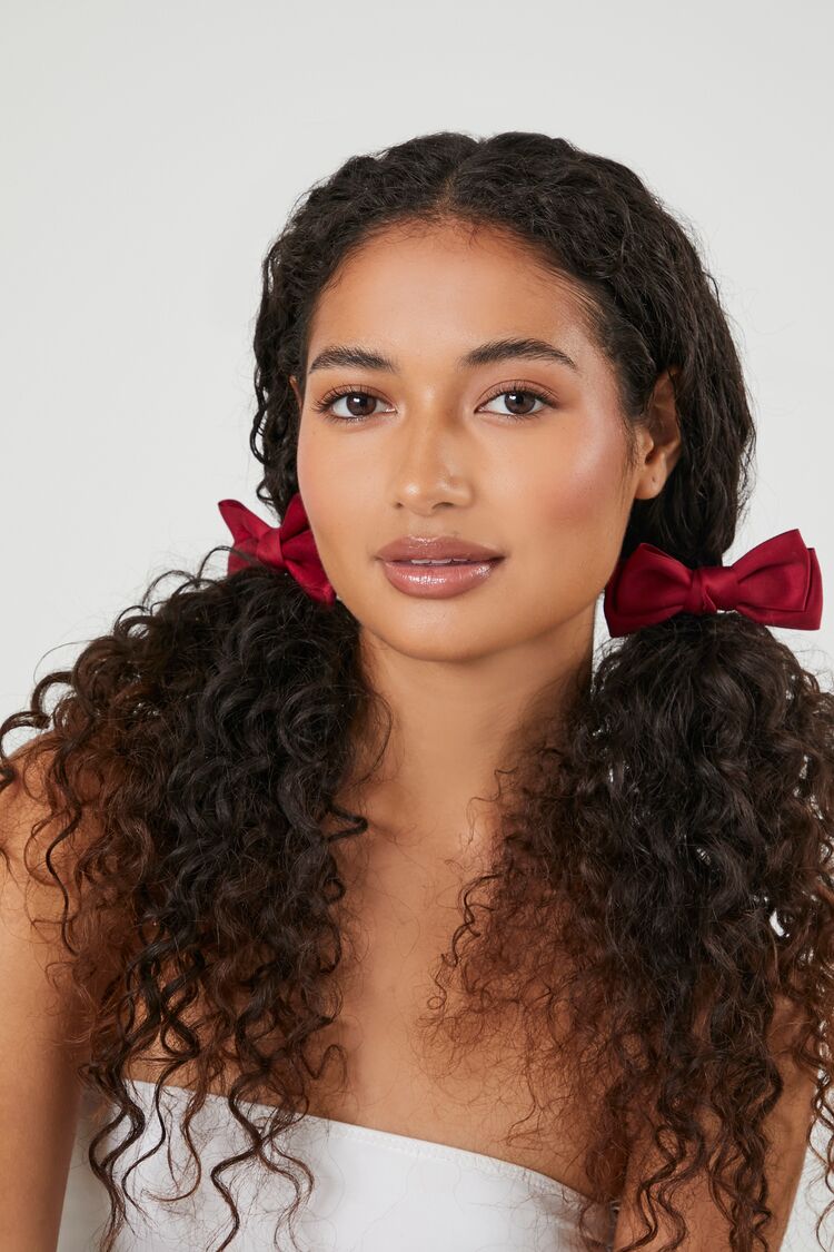 Bow Hair Clip Set in Burgundy