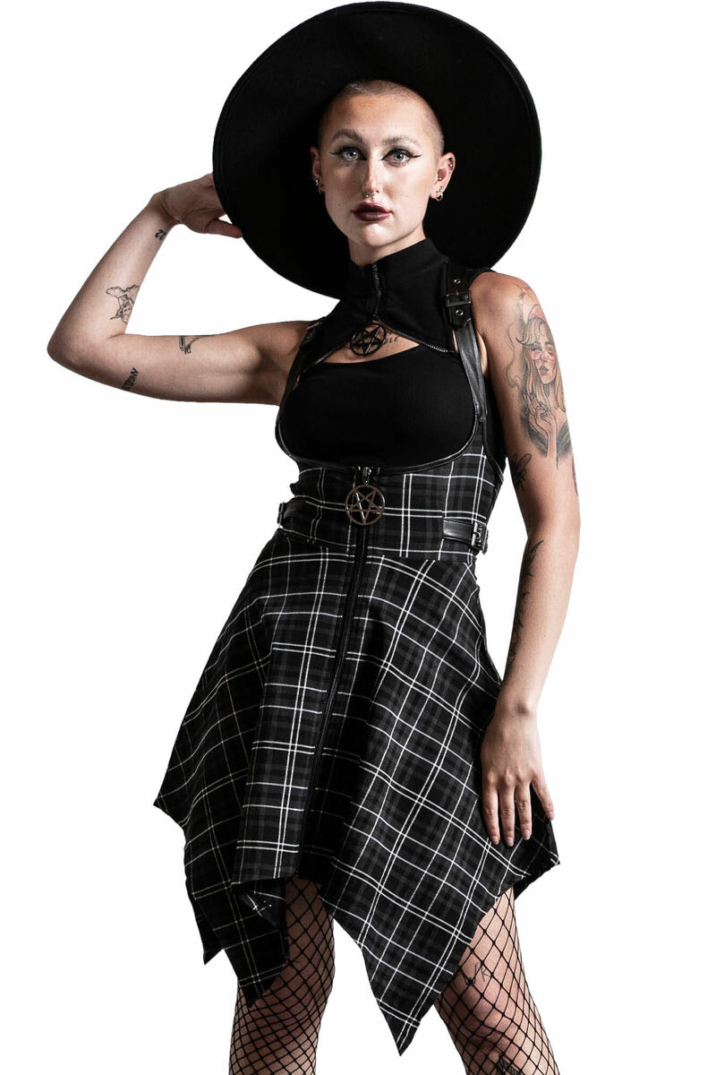 women's skirt killstar - dazed &amp; confused suspender - ash tartan XL