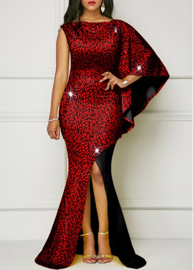 Modlily Red Hot Stamping Side Slit Maxi Dress - XXL