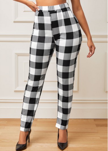 Rosewe High Waisted Color Block Plaid Pants - M