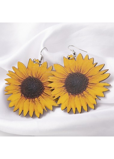 Rosewe Chic Sunflower Print Ginger Faux Leather Earrings - One Size