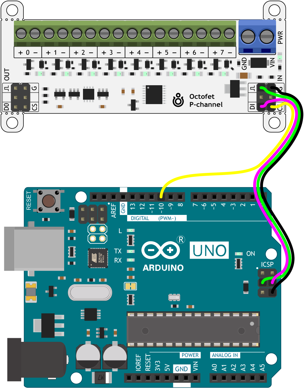 Octofet connected to Arduino Uno