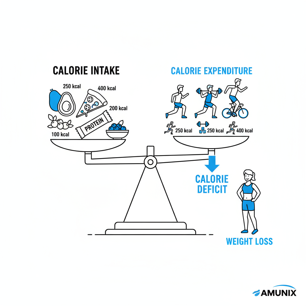 Calorie balance illustration showing weight loss concept