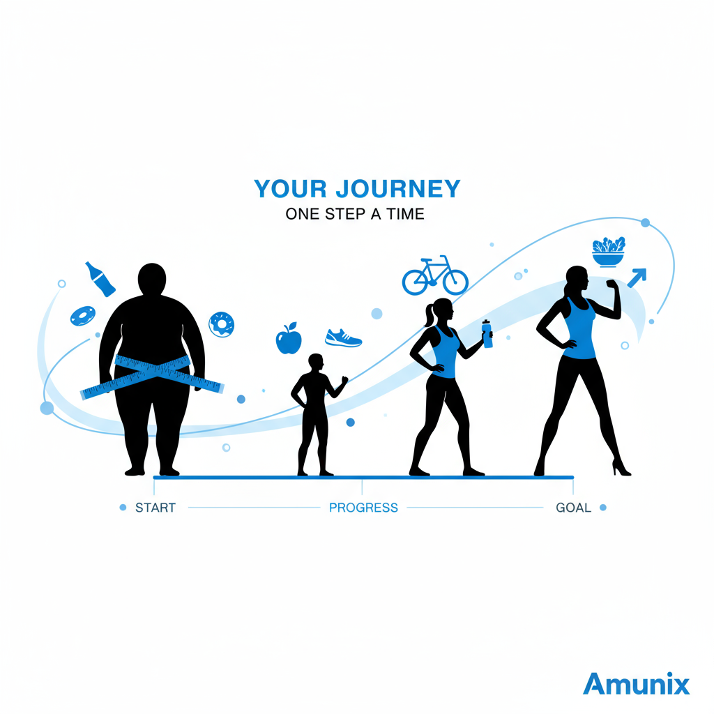 Weight loss journey illustration showing progress stages