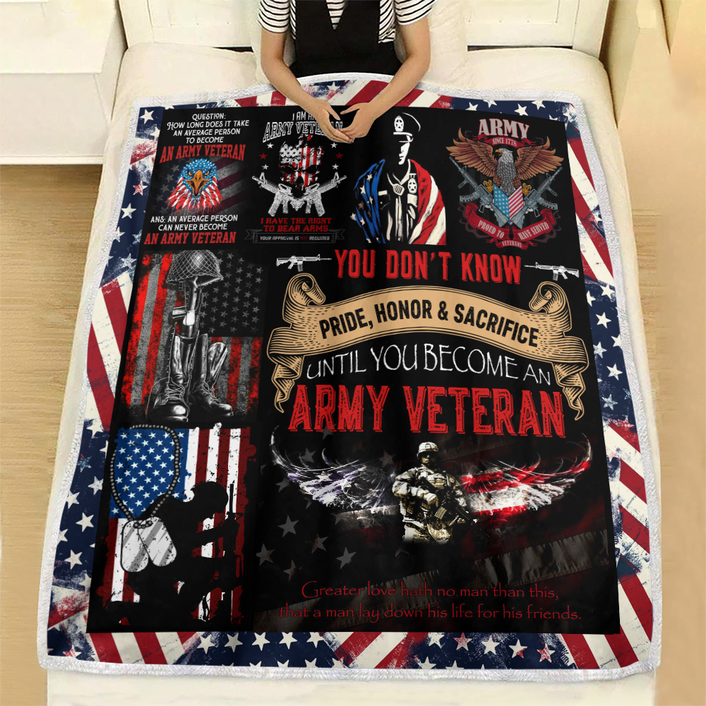 Personalized Quilt Throw Blanket I Am an Army Veteran Pattern 2 Lightweight Super Soft Cozy for Decorative Couch Sofa Bed 