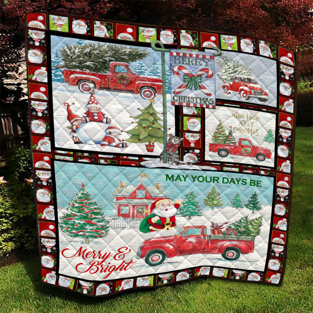 May Your Day Be Merry & Bright Red Truck Quilt Blanket (2) | 90LoveHome.com