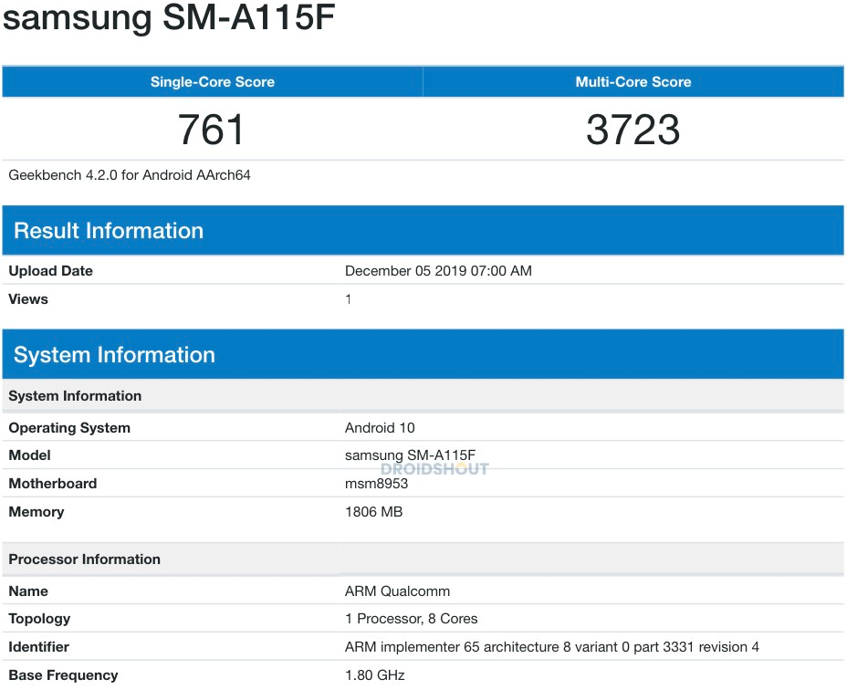 Samsung Galaxy A11 na Geekbench