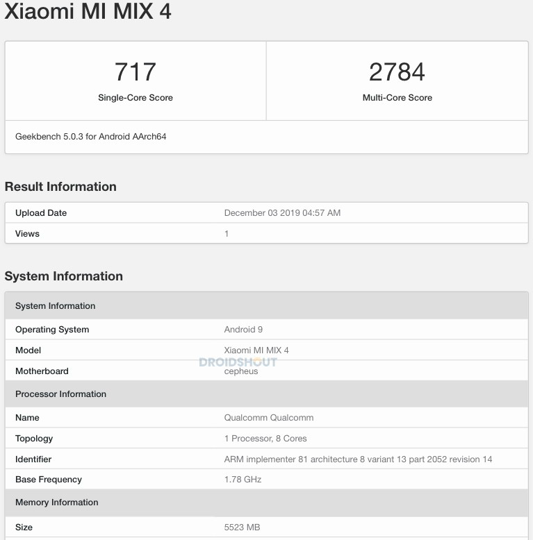 Xiaomi Mi Mix 4 na Geekbench