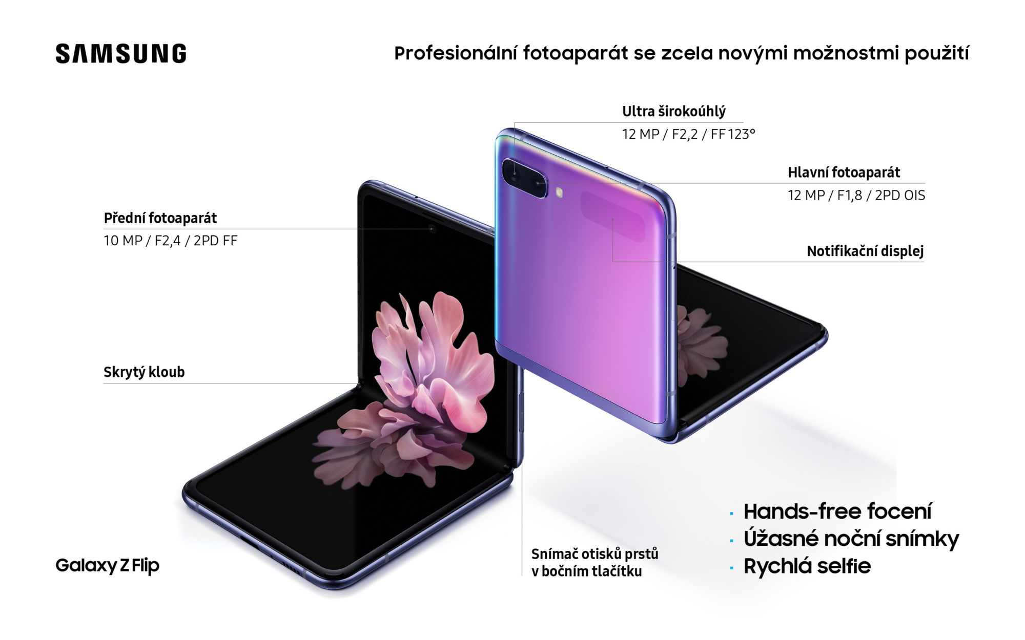 Samsung Galaxy Z Flip klíčové specifikace