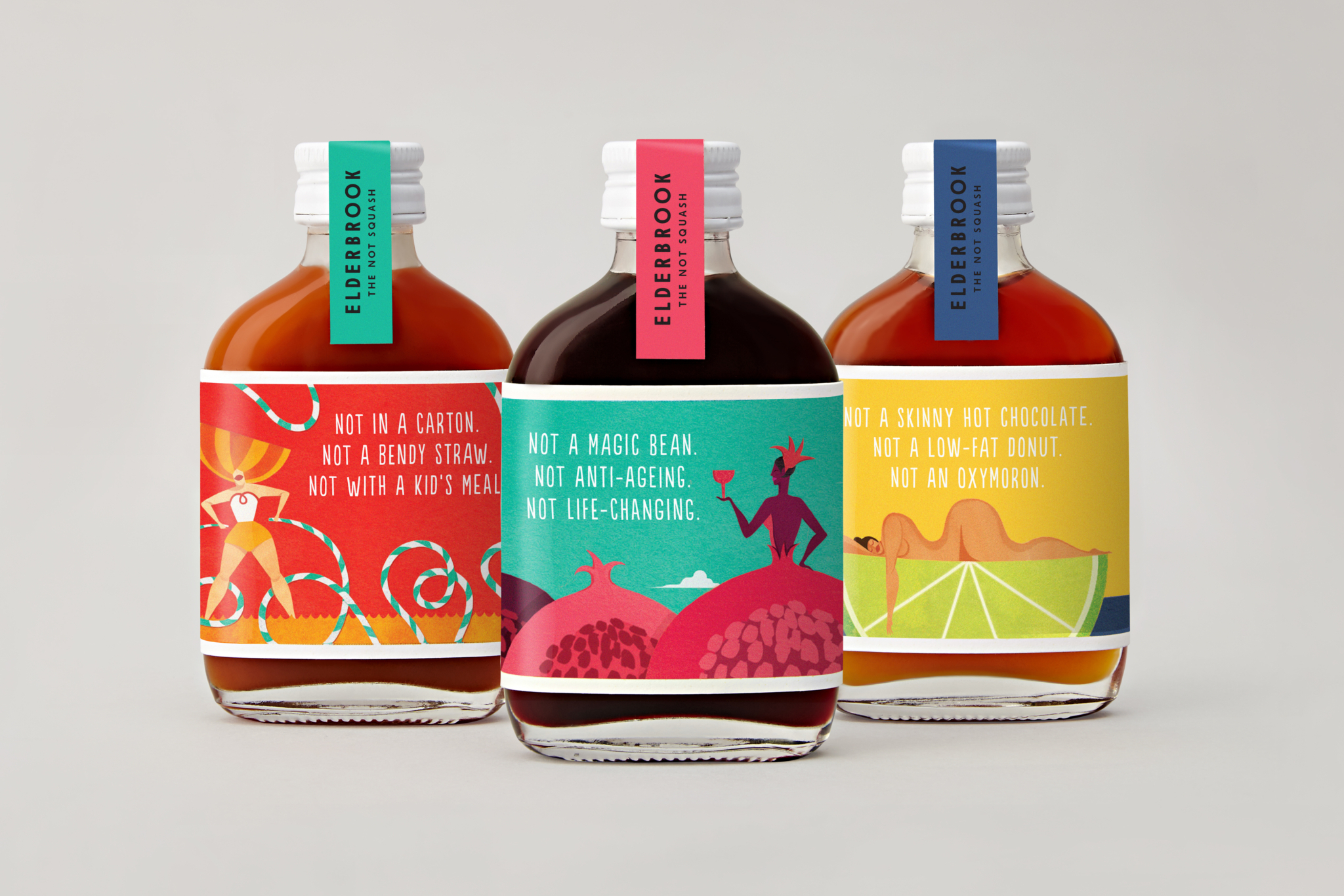 Illustrated drinks packaging designed by & Smith for Elderbrook