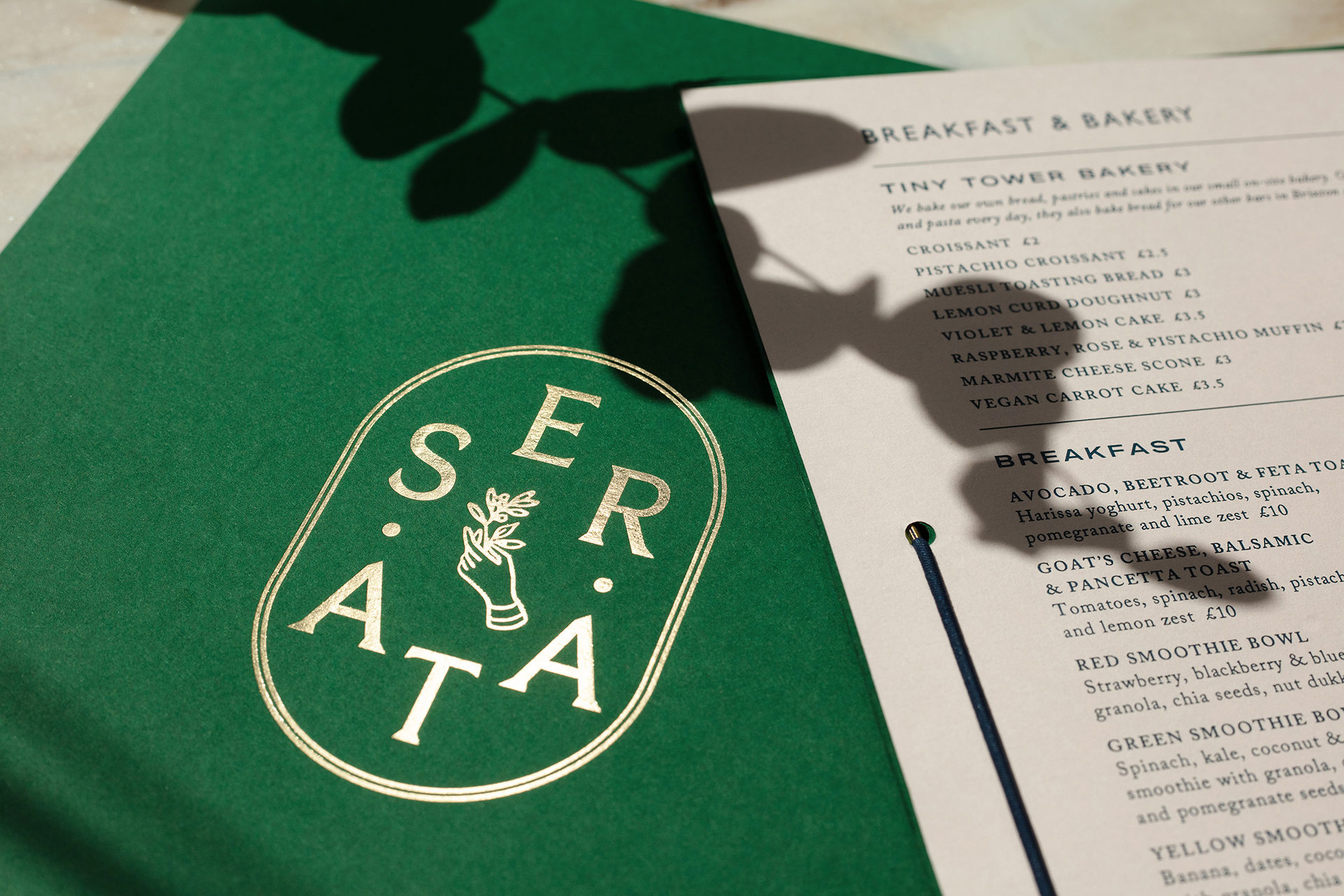 Printed menus designed by & Smith for the Serata Hall restaurant.