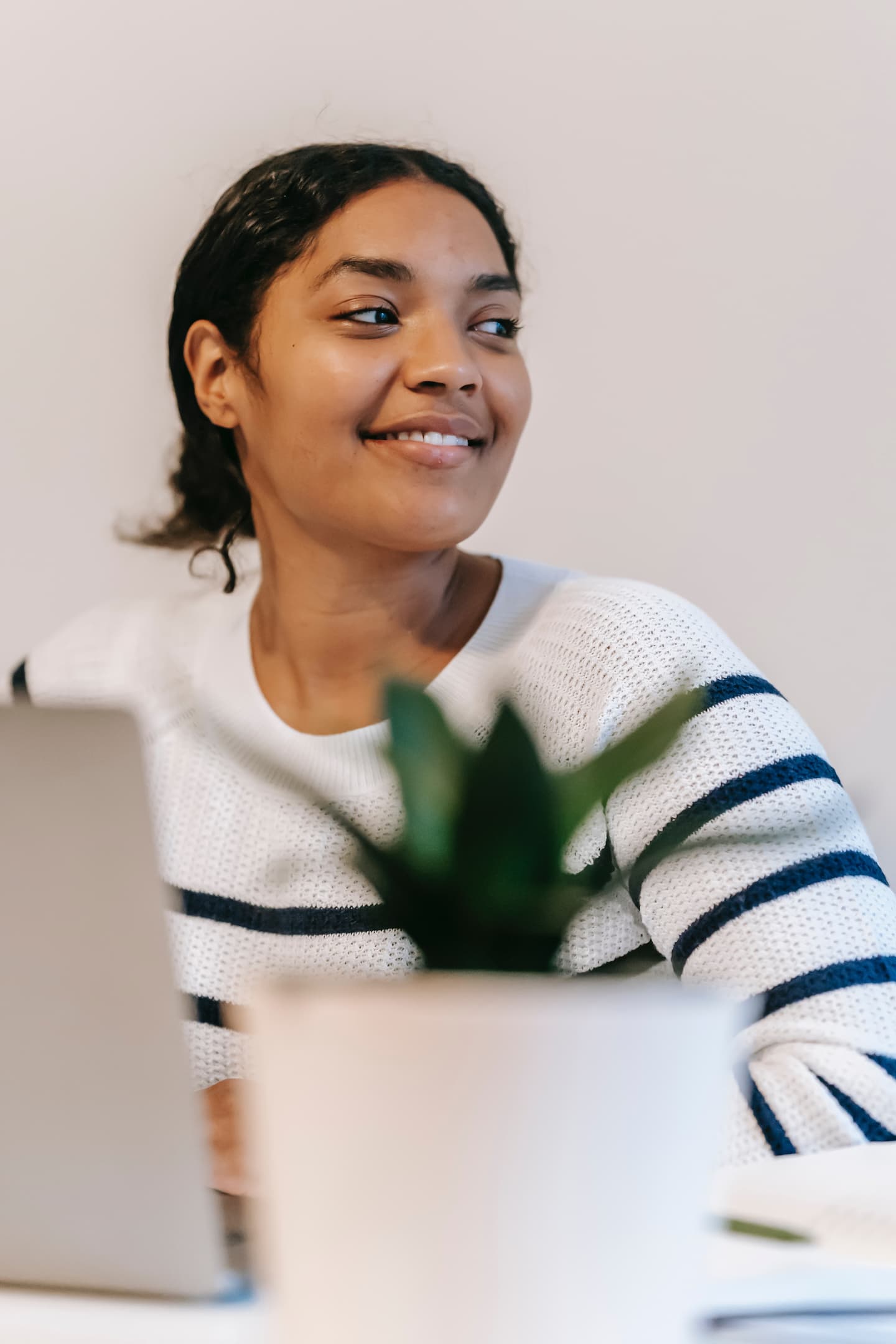 Student with happy face while attending online class