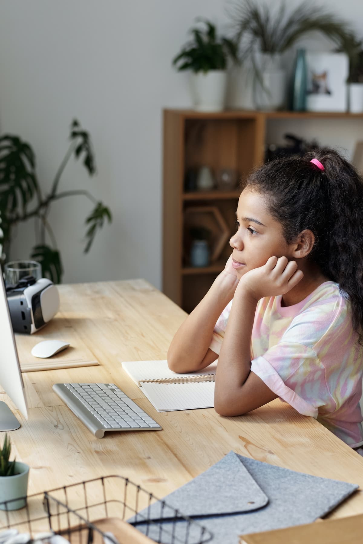 Student taking online tuition class with attention