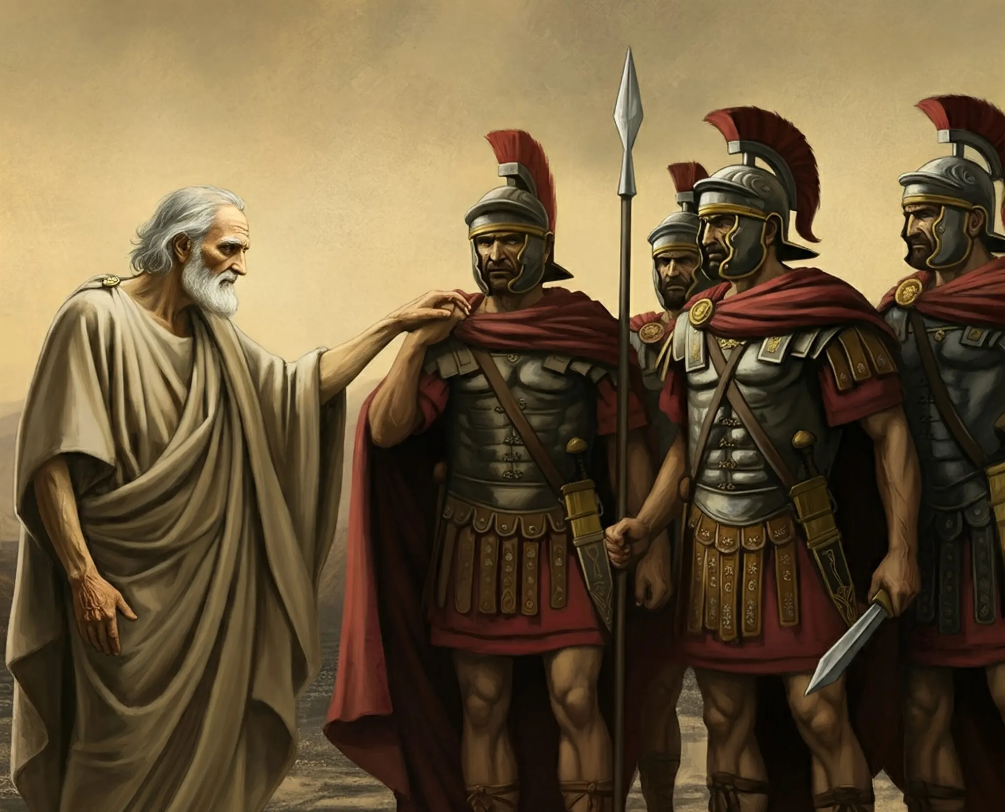 Cinna meets four Roman soldiers Cinna meets four Roman soldiers