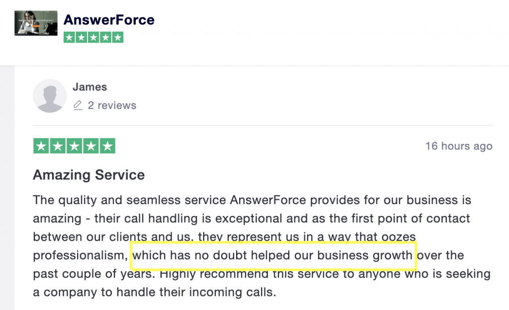 AnswerForce review from Trustpilot