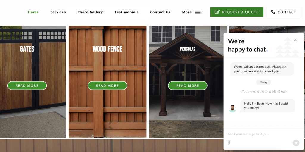 live chat widget on fence and gate website
