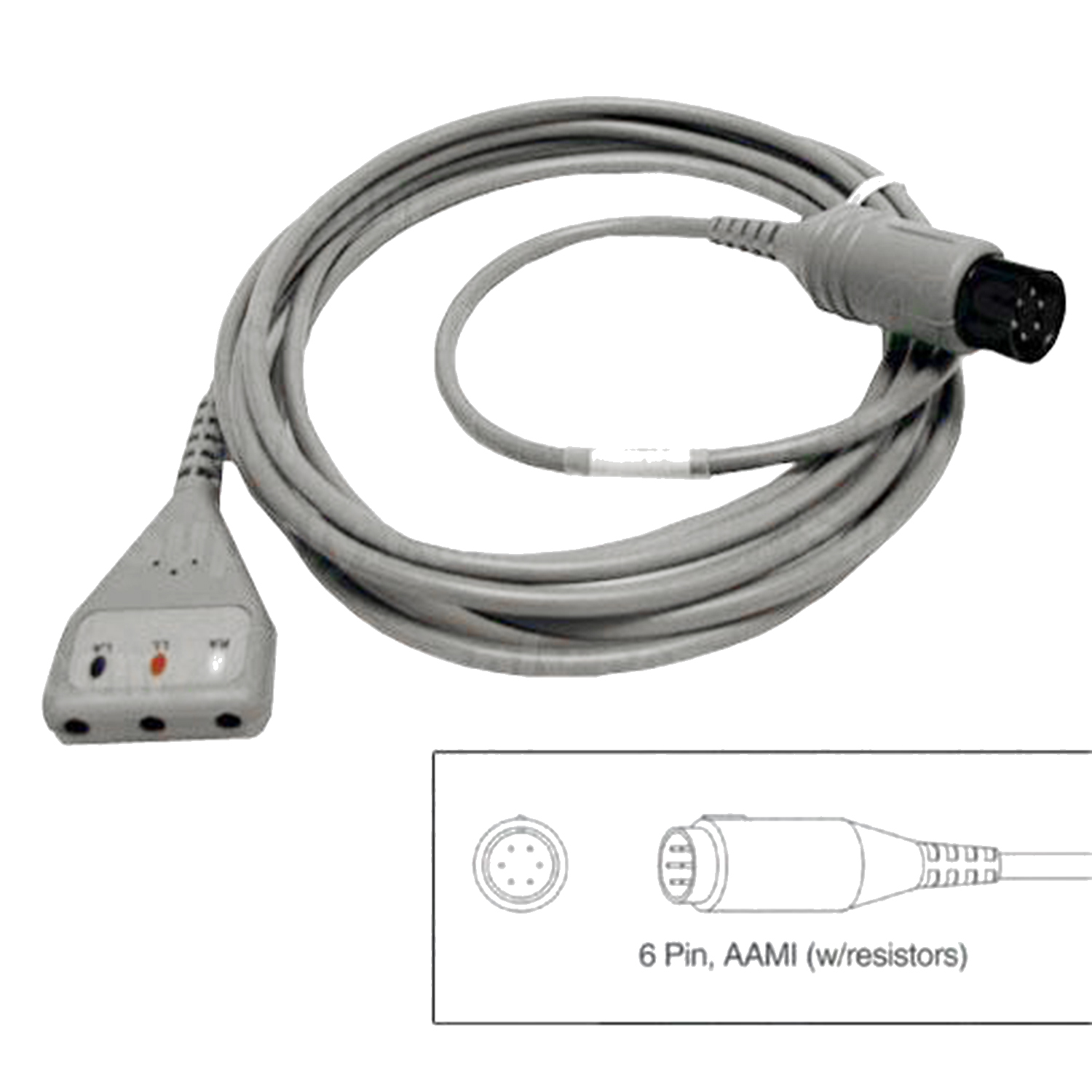 3-Lead Patient Cable for 6 Pin AAMI Connectors w/Resistors