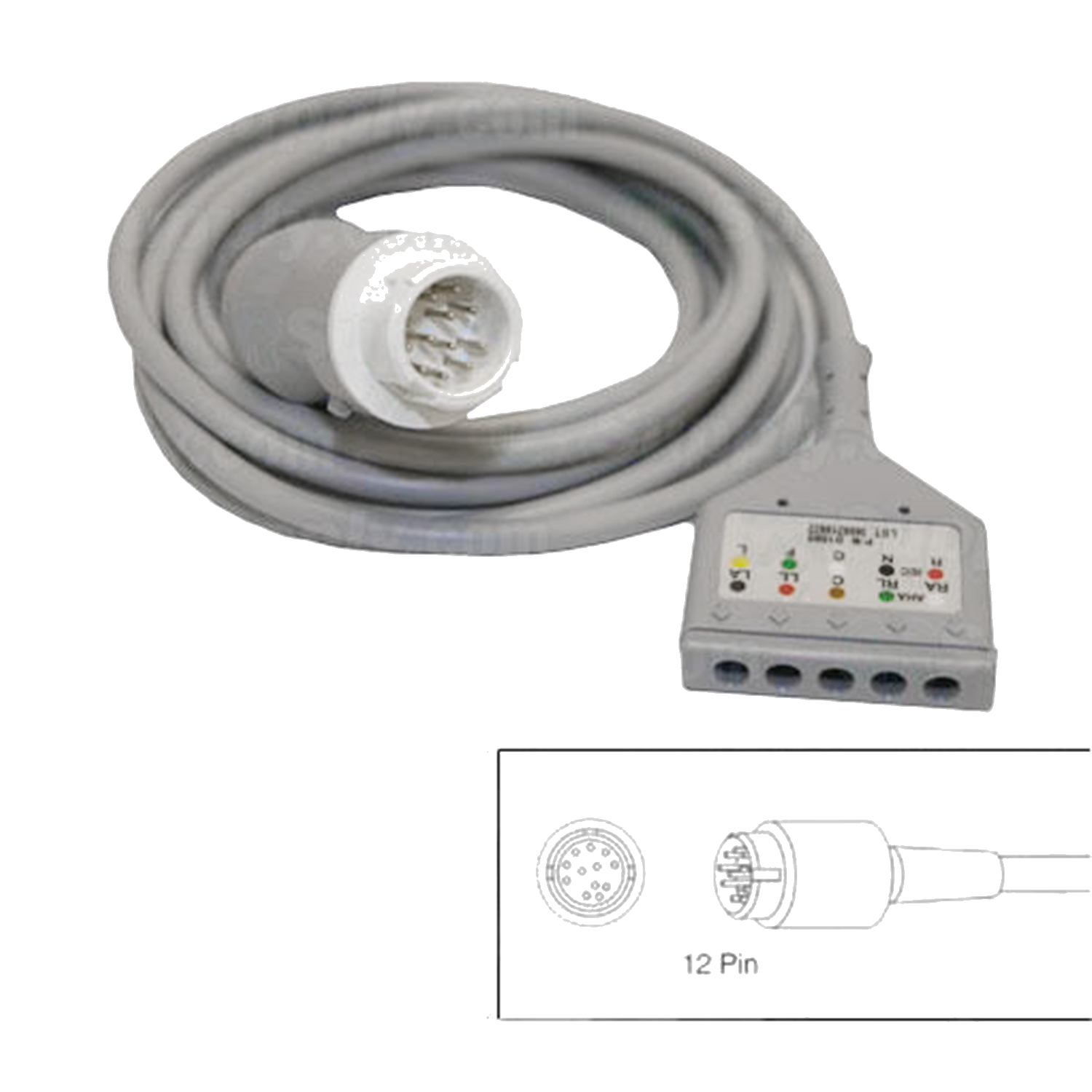 5-Lead Patient Cable for Hewlett Packard Codemasters and Merlin Monitors w/12 Pin Connectors
