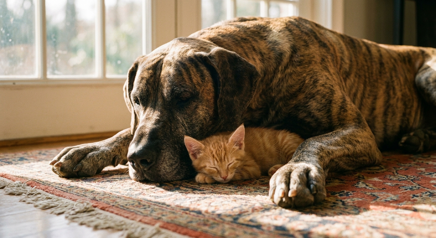 The Gentle Giant: Great Dane and Tiny Kitten