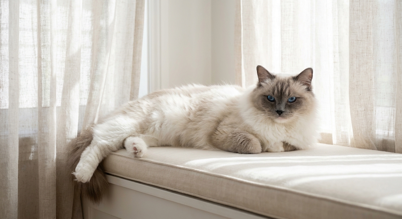 Velvet Slumber: Blue-Point Ragdoll in Sunbeam