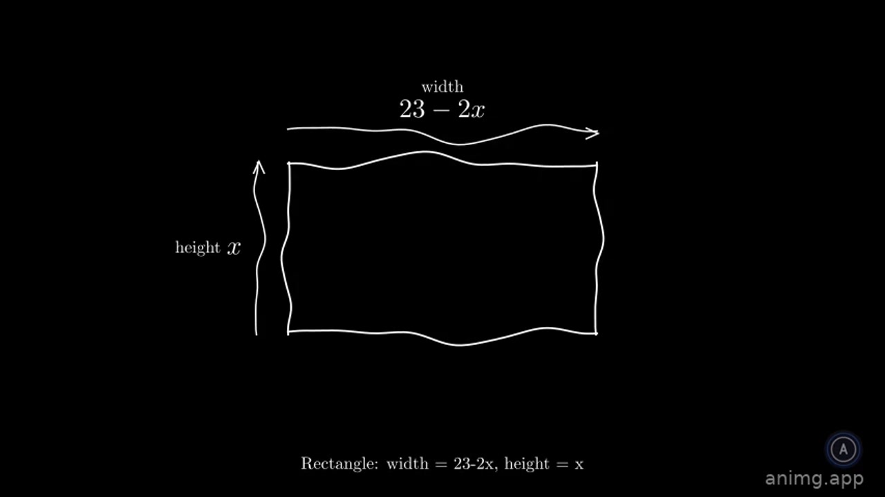 Hand-drawn Rectangle Showing Width 23 Minus 2x and Height x