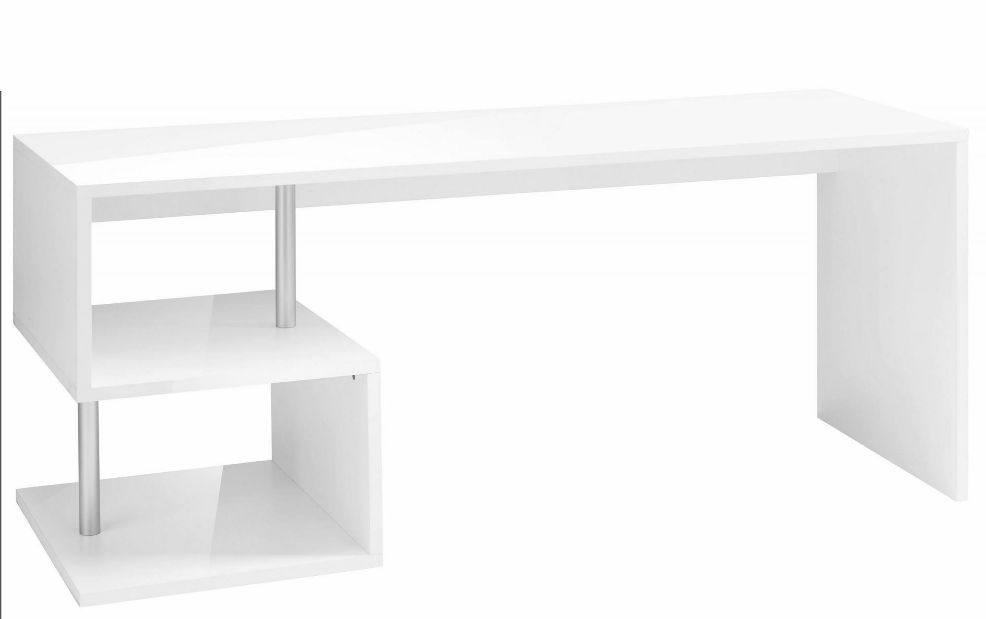 Esse escritorio moderno para oficina y estudio con estante, Made in Italy,  mesa de ordenador, escritorio para PC, 140x60h78 cm, color blanco brillante