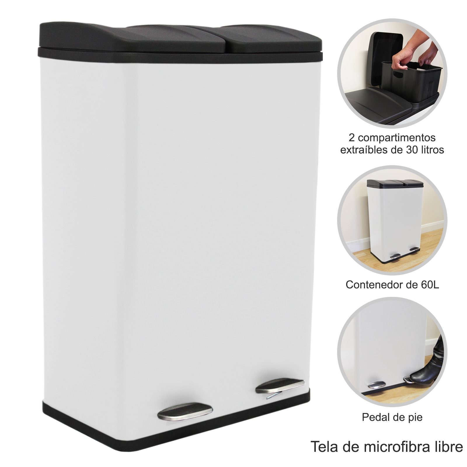 Cubo de reciclaje 2 compartimentos 30L