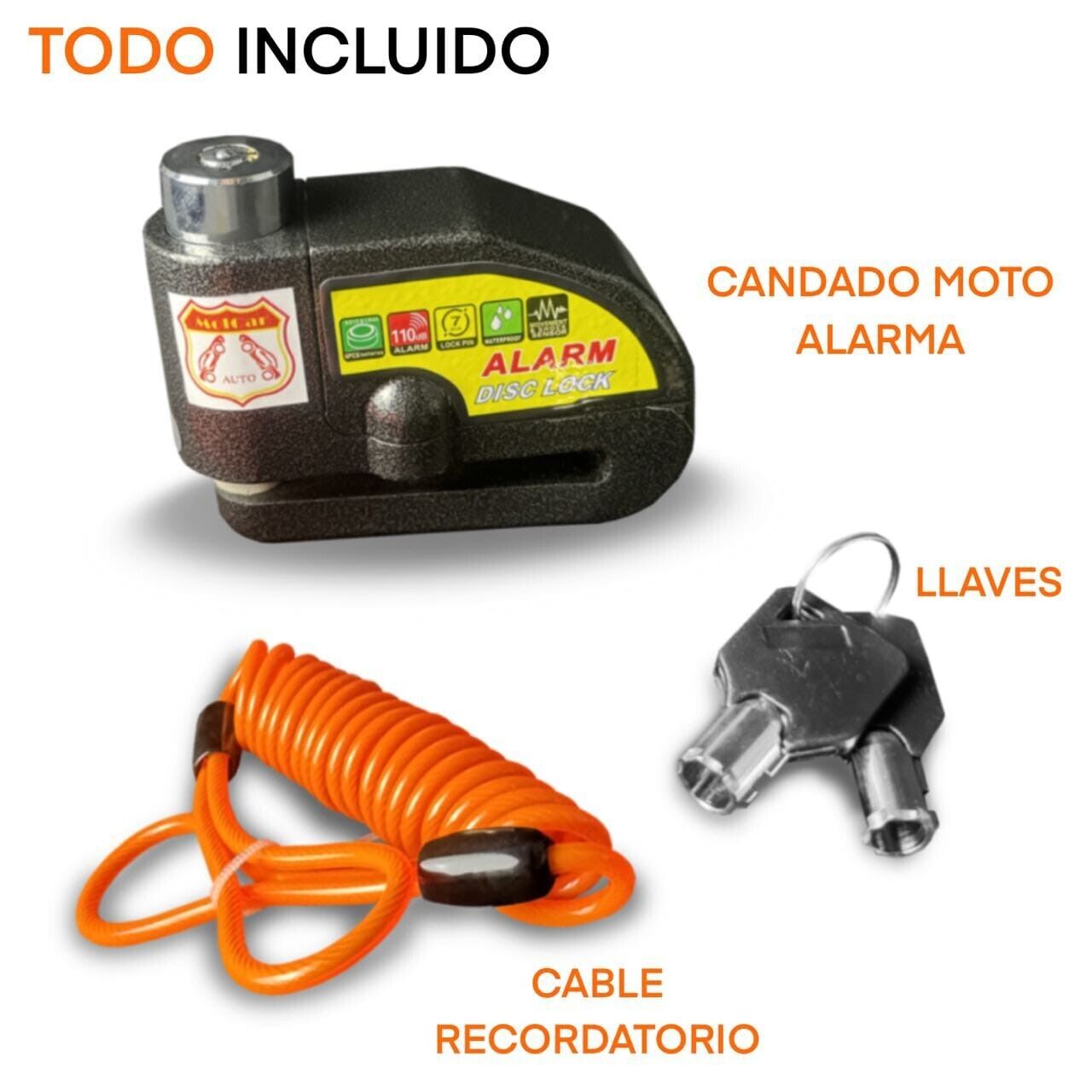 Candado Rueda Moto Con Alarma Antirrobo, Bloquea Cable - Main Image