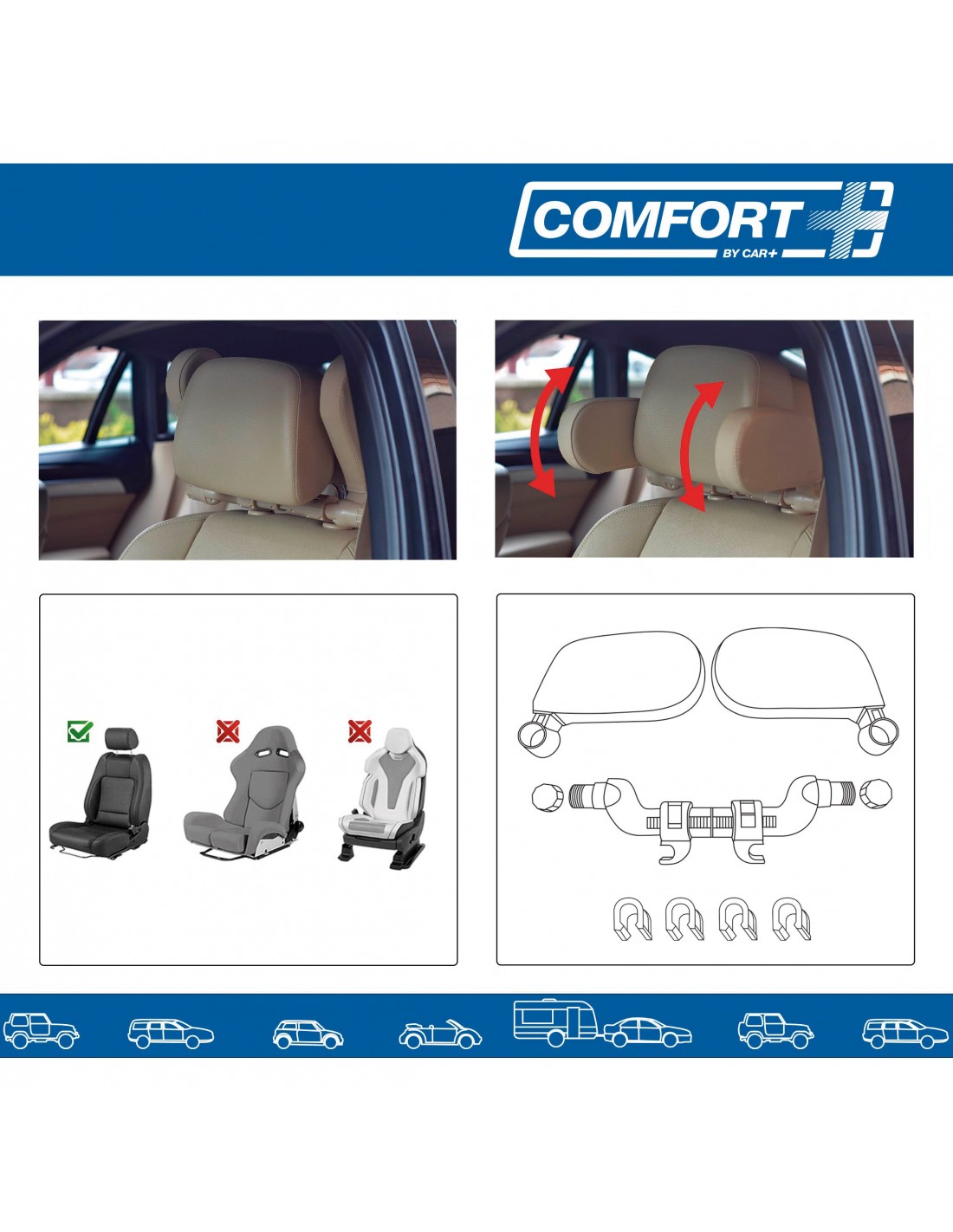 Reposacabezas Coche, Doble Apoyacabezas Lateral Para Asiento De Coche Niños Y Adultos De Viaje, Negro