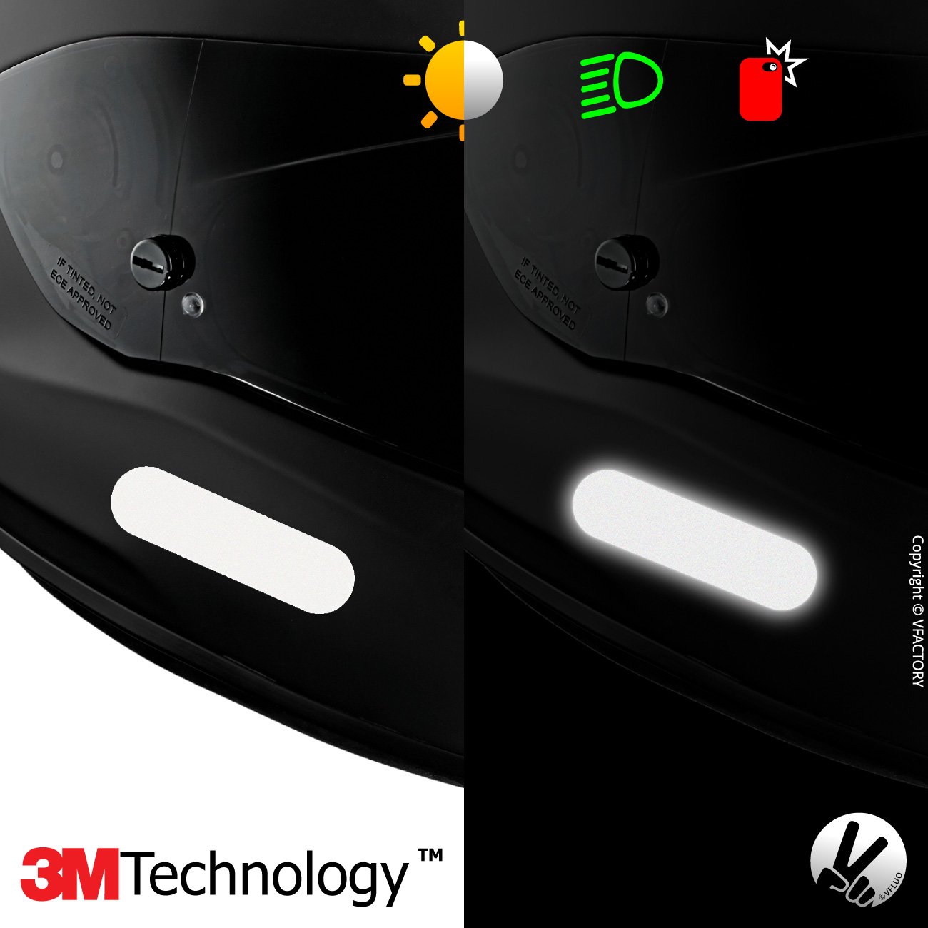 VFLUO - Kit de pegatinas reflectantes - Casco de moto ROOF Desmo™ - Franjas  aprobadas FR - Tecnología 3M™ - Alta visibilidad y resistencia - Discreto