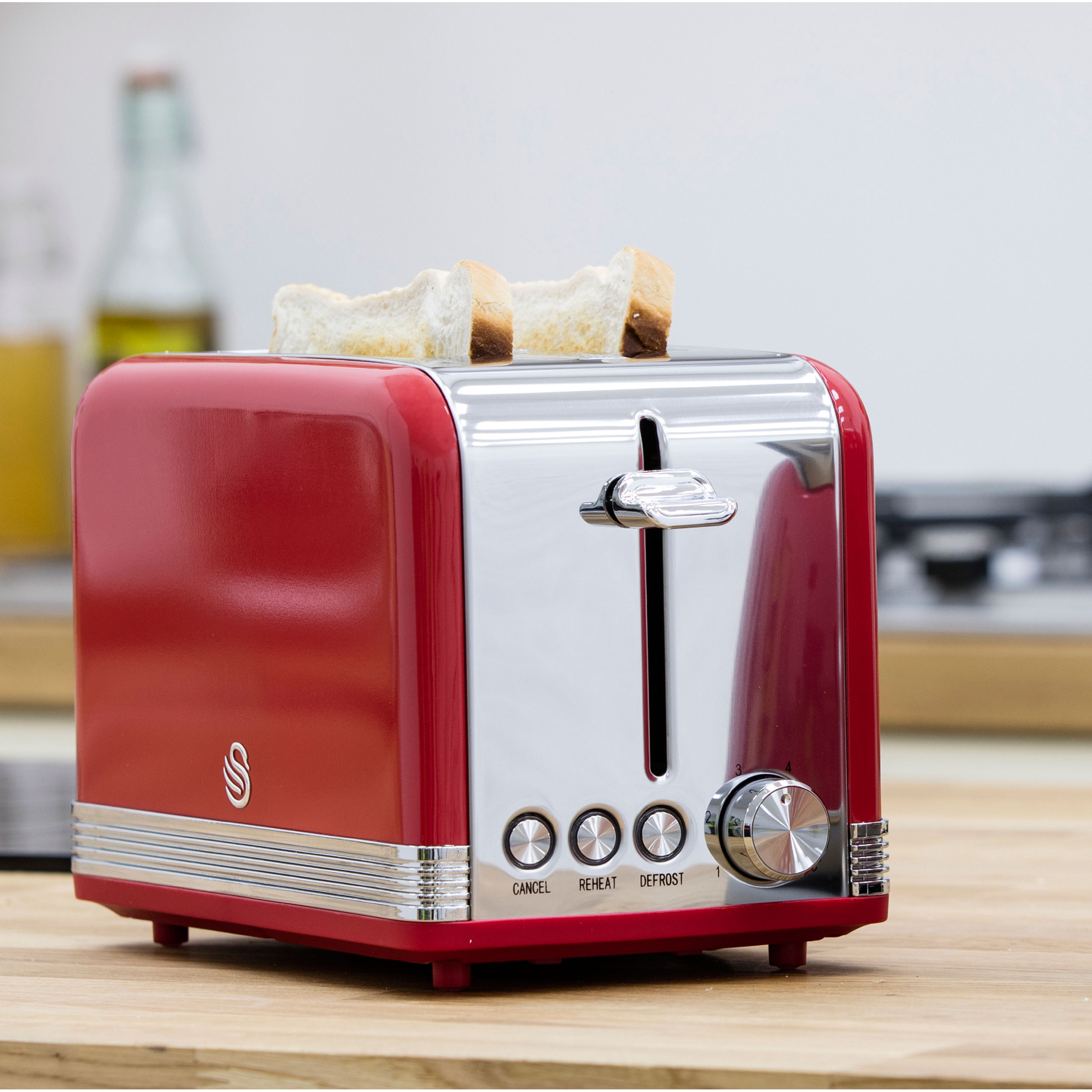 Tostadora Pan Retro Ranura Ancha Rebanadas, Swan St19010gneu