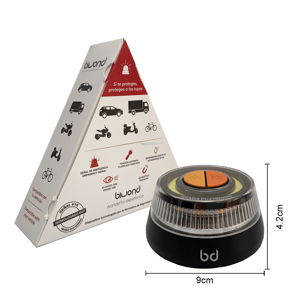 Luz Emergencia V16 Homologada Dgt 2 En 1 Pack De 6 (Base Imantada, 3xpilas  Aaa Incluidas, Alcance 1km, Ip 54) Naranja Biwond Wonderful Experience