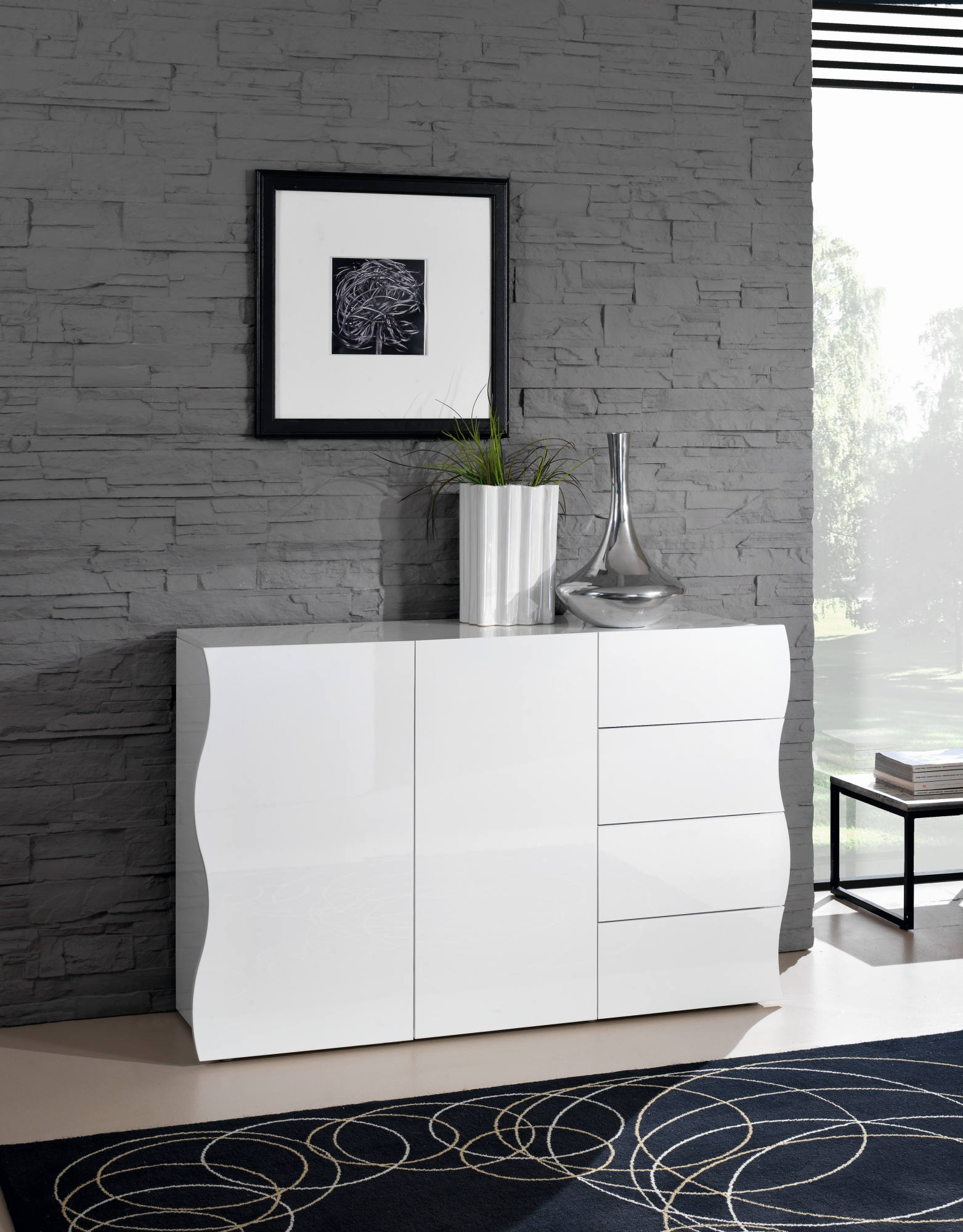 Cómoda dormitorio 6 cajones blanco brillante Onda Sideboard