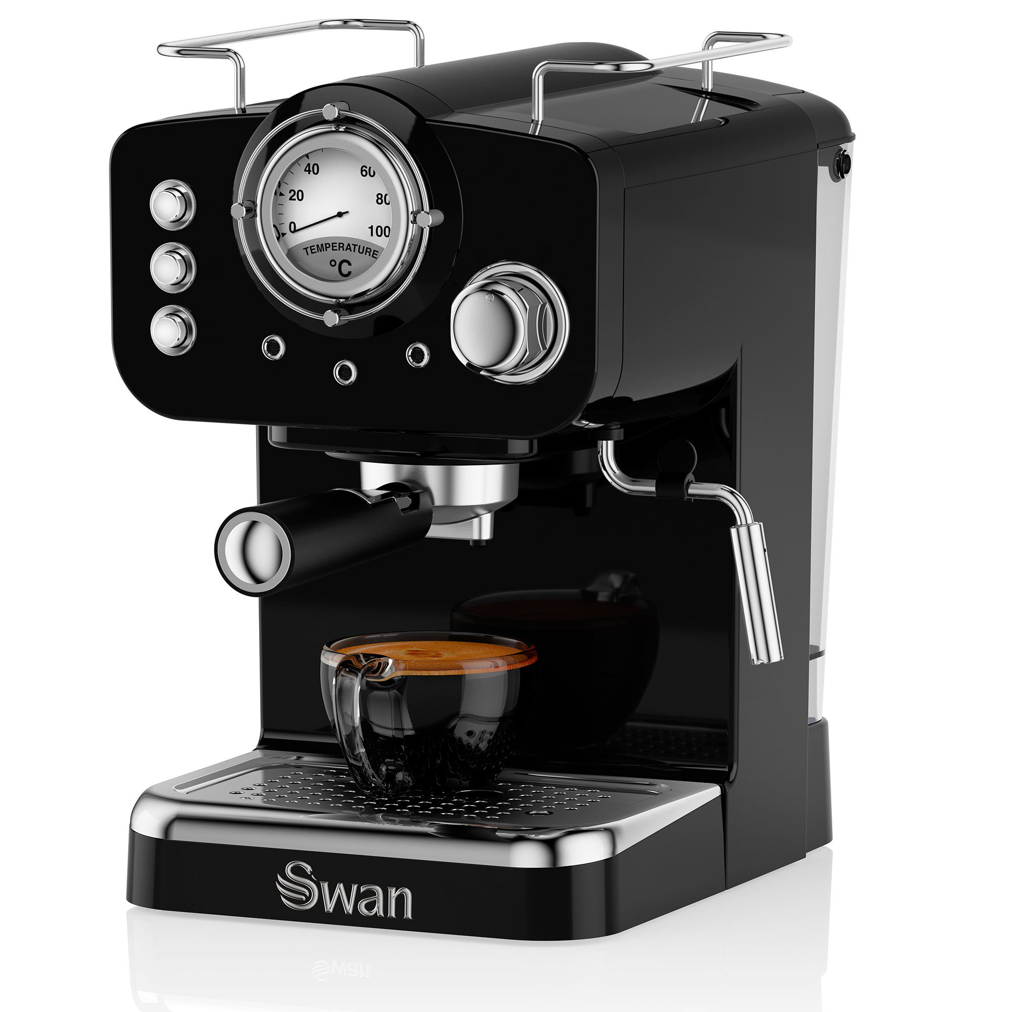 Swan Retro Sk22110 Bn Cafetera Express Para Espresso Y Cappucino, 15 Bares  Presión, Vaporizador, Capacidad 1,2 Litros, 1 O 2 Tazas, Café Molido,  Diseño Vintage, Negra, 1100 W