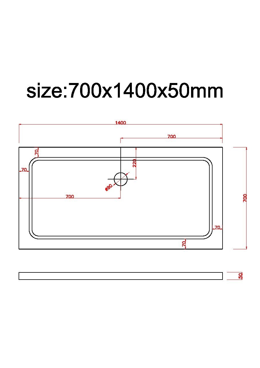 Plato De Ducha Rectangular Rebajado De Abs Con Valvula Incluida H.5 Cm 70 X  170 Cm