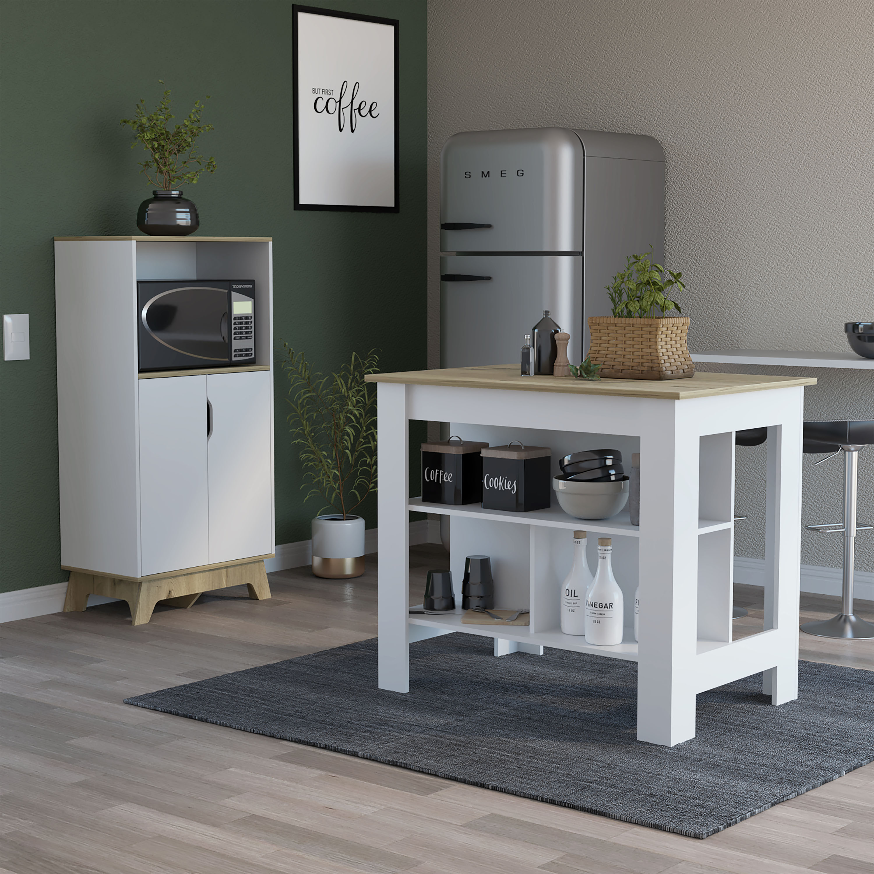 Conjunto Linea Z Cocina, Mueble Auxiliar Para Microondas Z 65 + Isla De  Cocina Cala