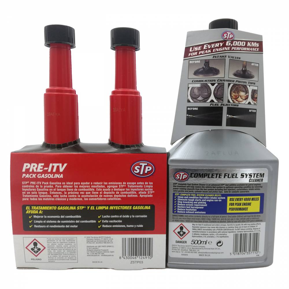 Kit Pre-ITV STP Gasolina con Limpia Inyectores 200 ml. + 200 ml.