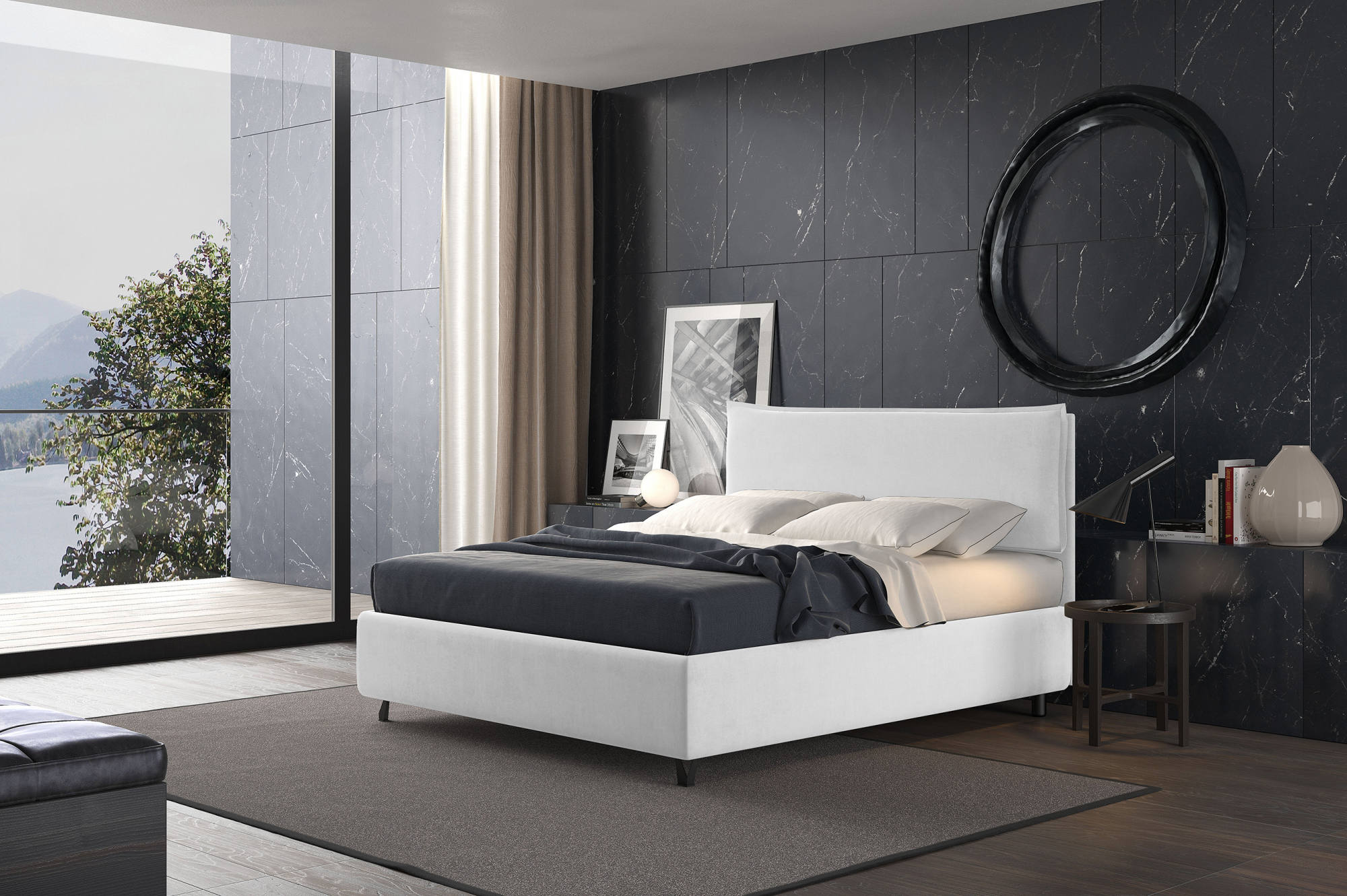 Cama Con Acenaje Individual Puccini, Estructura De Tejido Acolchado, Apto  Para Colchón 80x190 Cm , Blanco Talamo