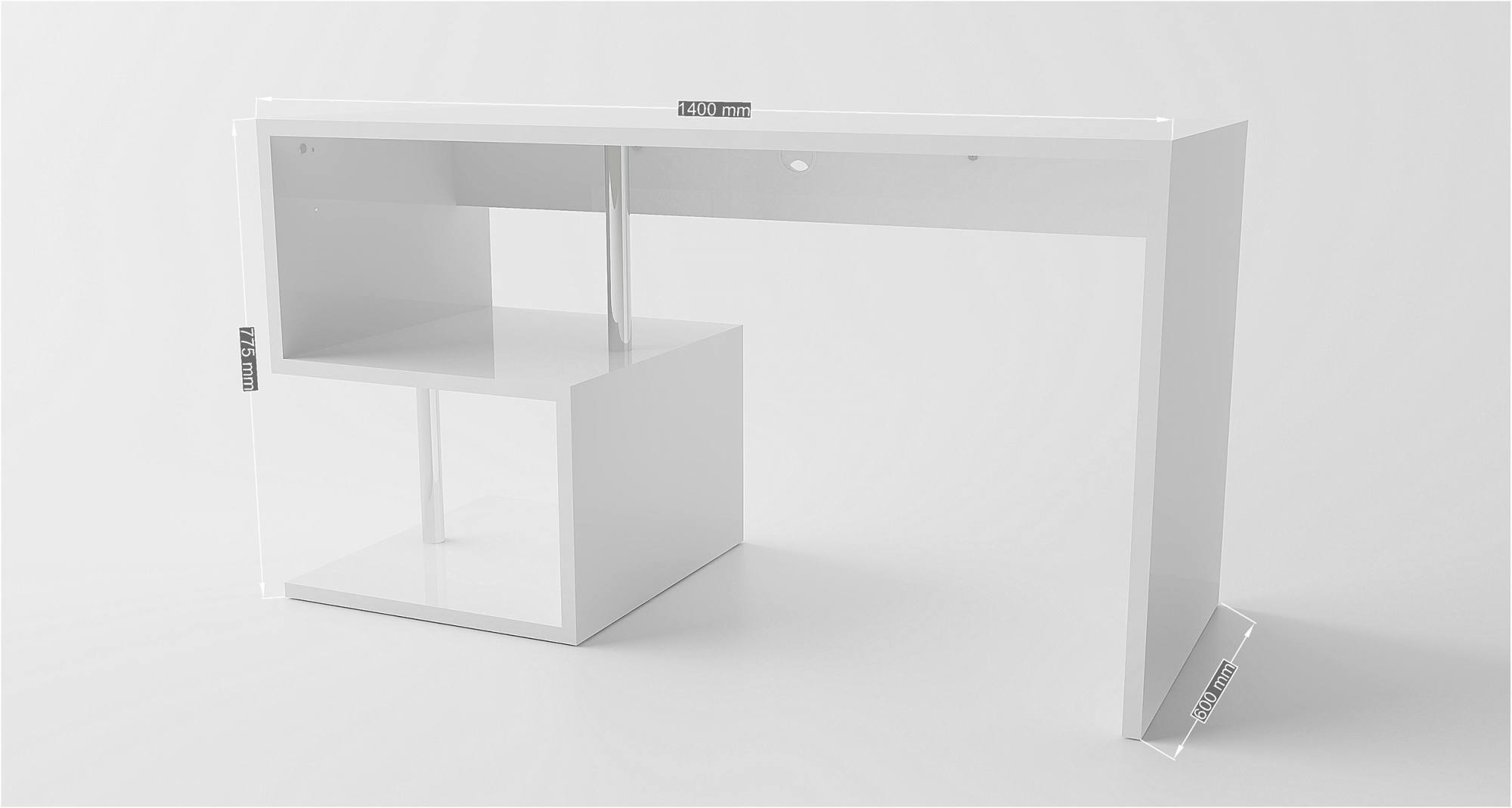 Esse escritorio moderno para oficina y estudio con estante, Made in Italy, mesa  de ordenador, escritorio para PC, 140x60h78 cm, color blanco brillante