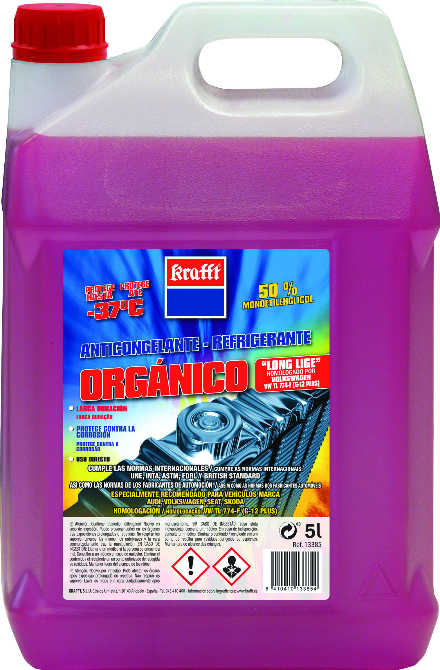 Líquido Anticongelante PETROLINE Violeta G12 50%, VW TL774F, Refrigerante  Verano, Protección hasta -36ºC