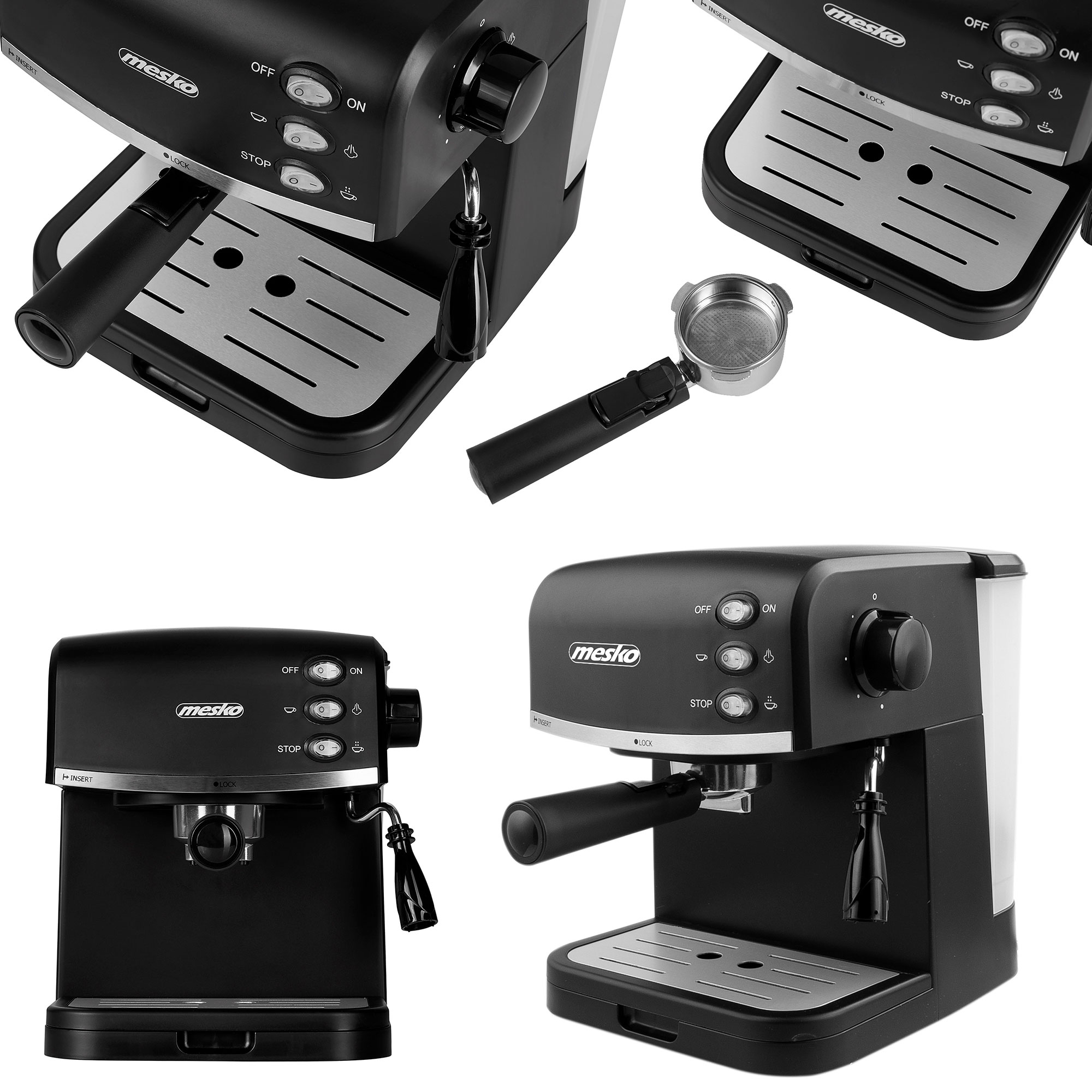 Mesko MS 4409 Cafetera Espresso Manual 15 Bares, Depósito 1,5 L, para  Preparar Café Latte